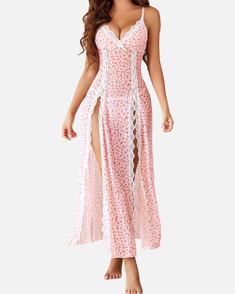 Pink diamond embellished lace sleepwear set