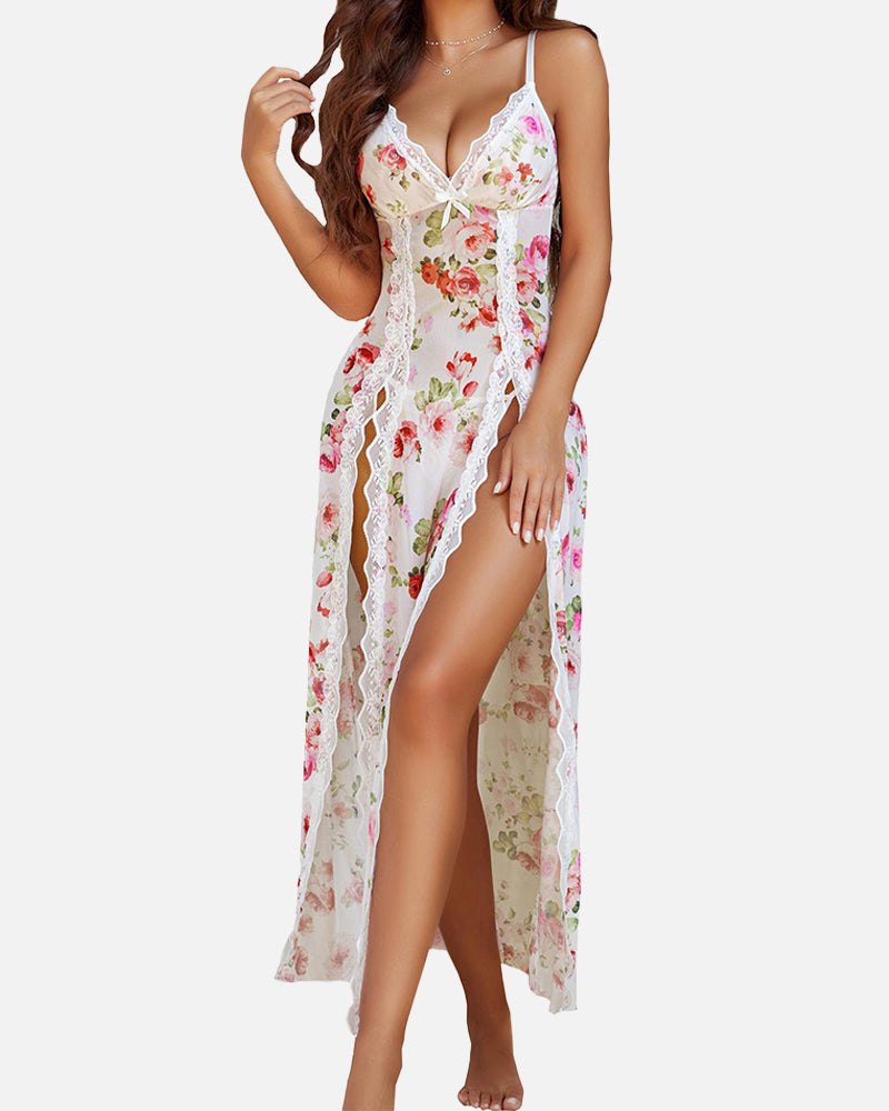 White diamond embellished lace sleepwear set