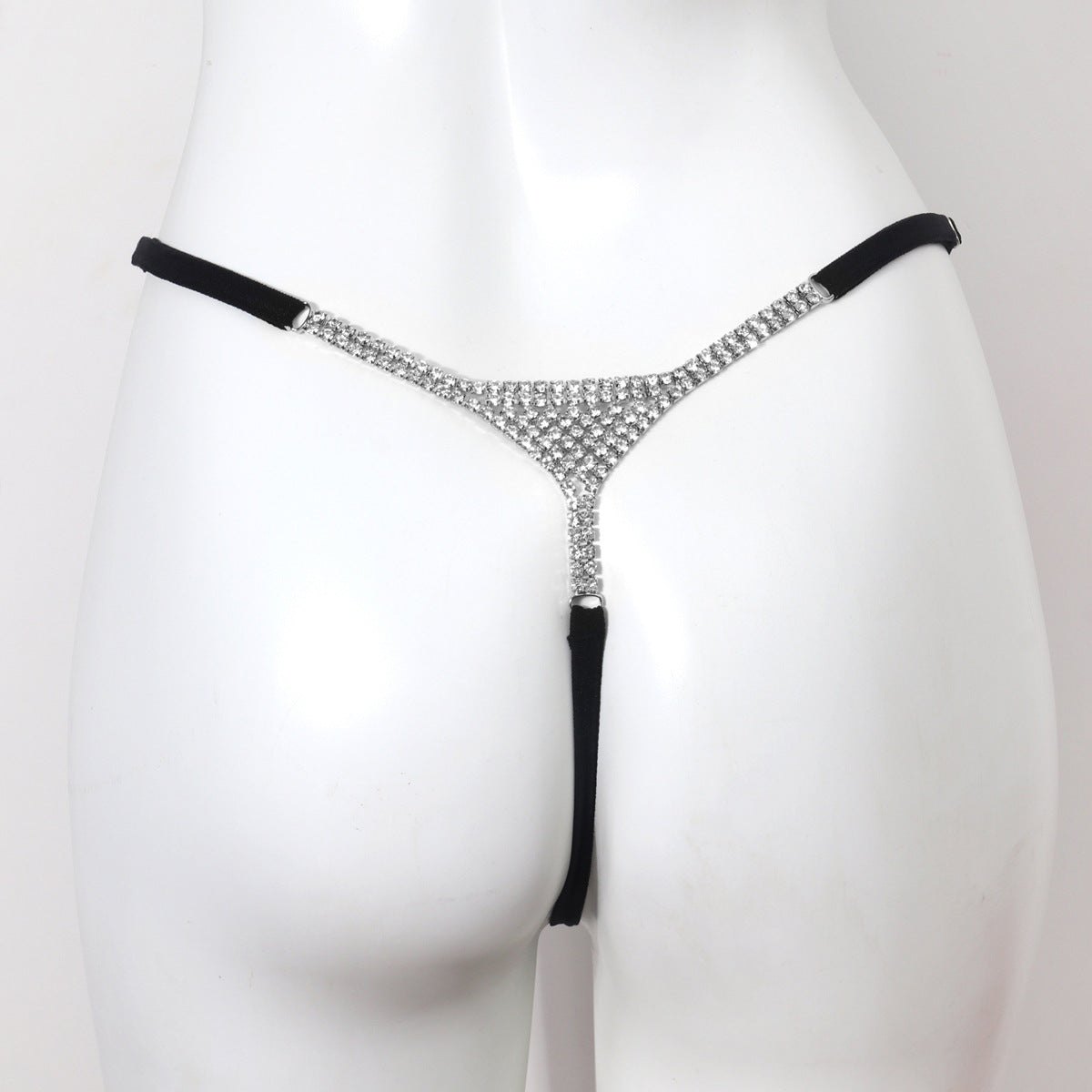 Silver diamond inlaid bikini body chain thong