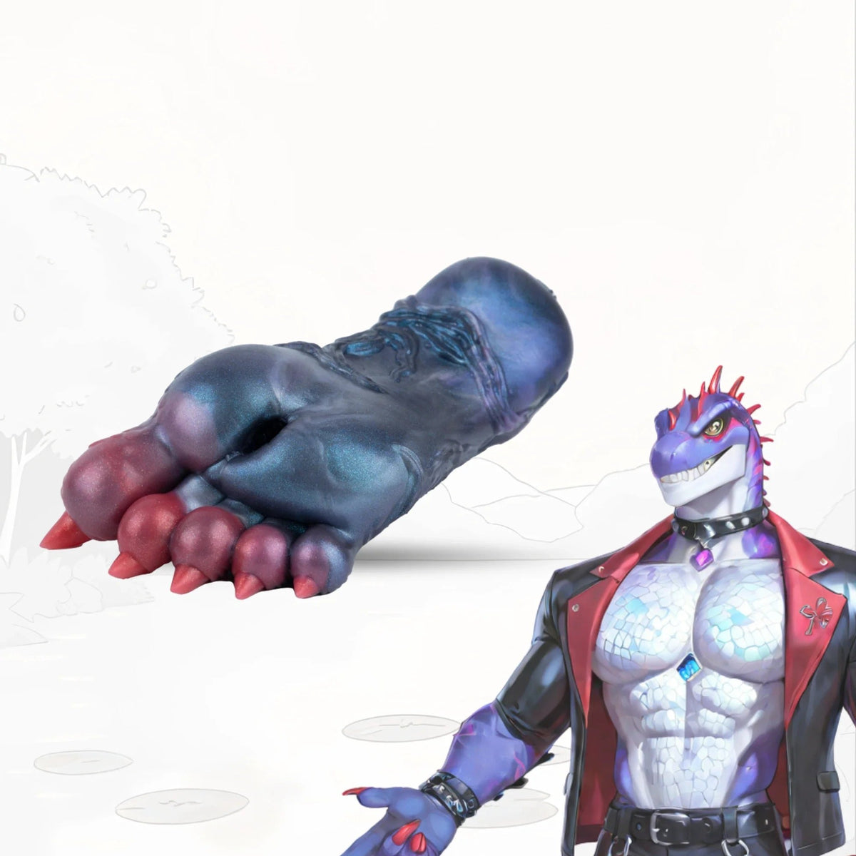 Steel blue dinosaur paw masturbator with crimson claws, photo 1