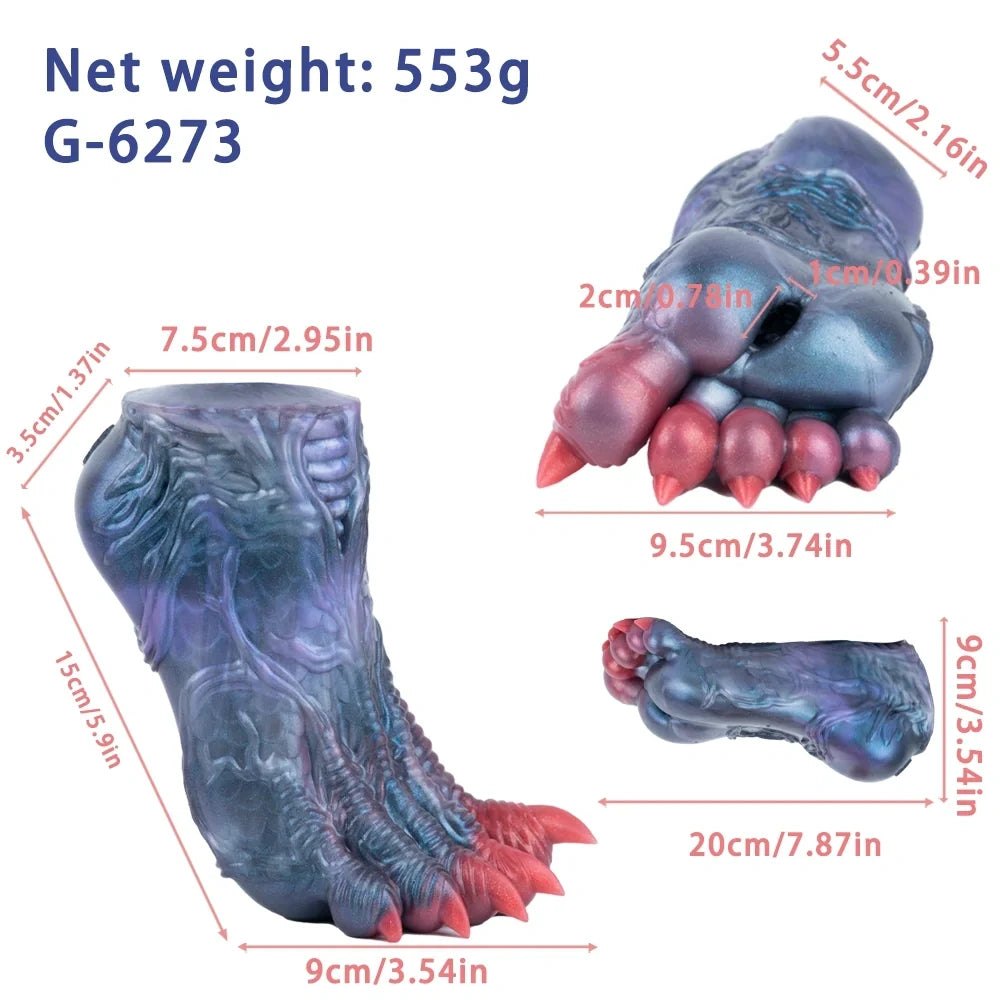 Steel blue dinosaur paw masturbator with crimson claws, photo 10