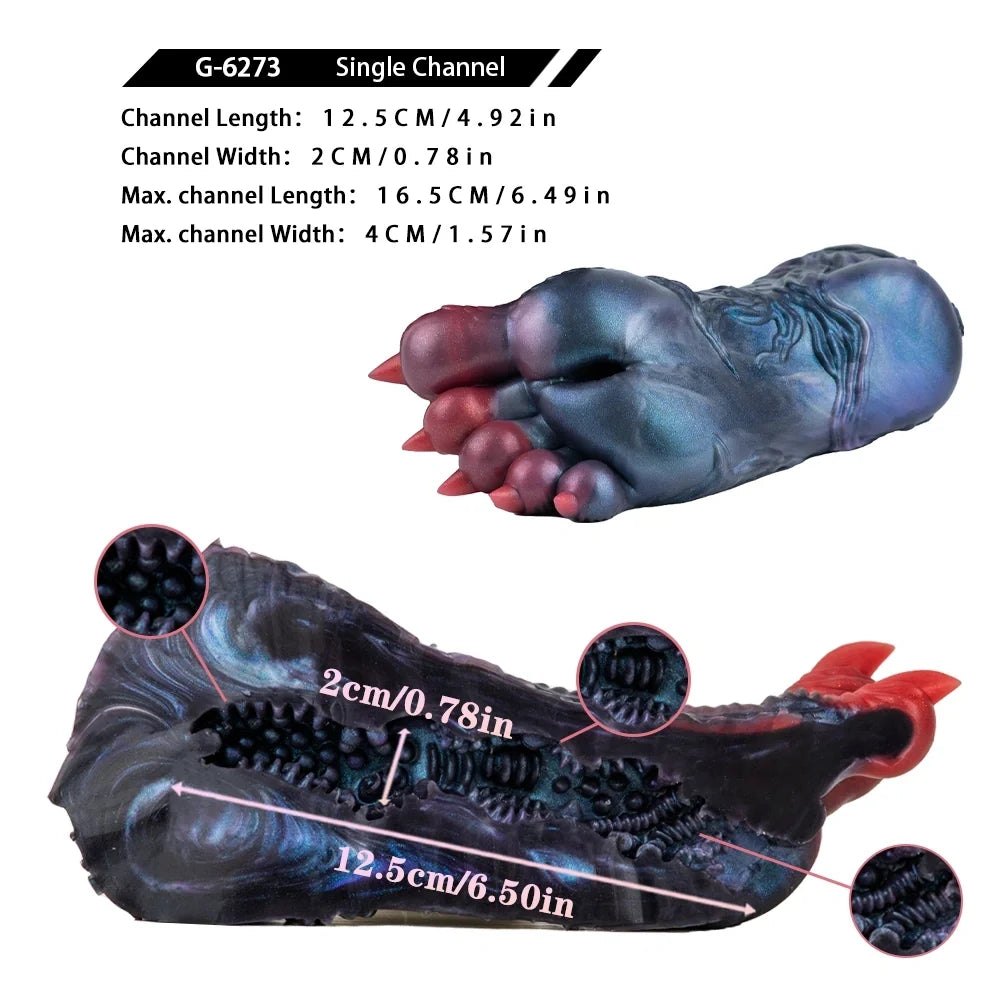 Steel blue dinosaur paw masturbator with crimson claws, photo 9
