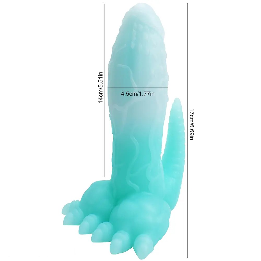 A blue pink dinosaur tail fantasy dildo