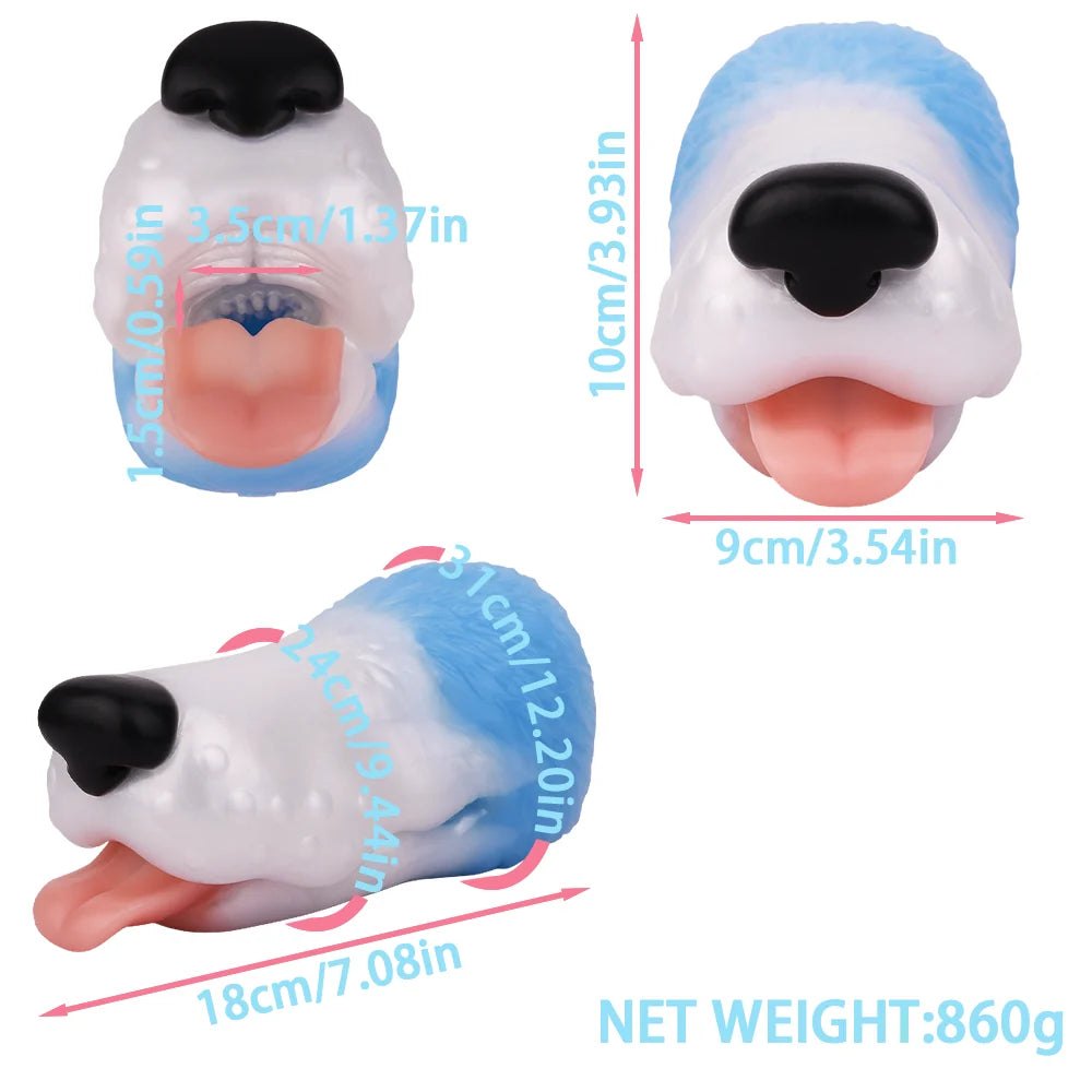 Dog head onahole masturbator with pink tongue, photo 13