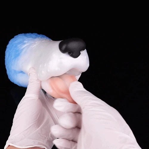 Dog head onahole masturbator with pink tongue, photo 3