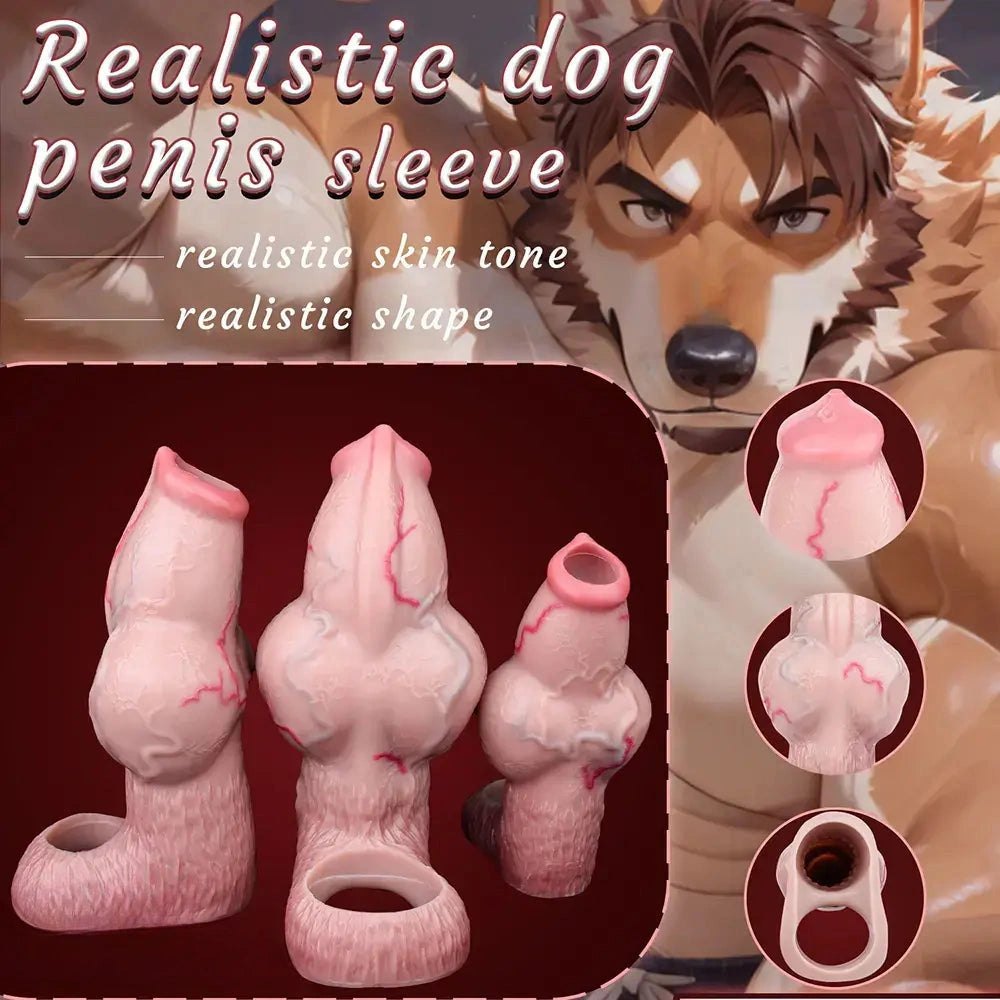 Flesh tone dog knot penis sleeve dildo, photo 2