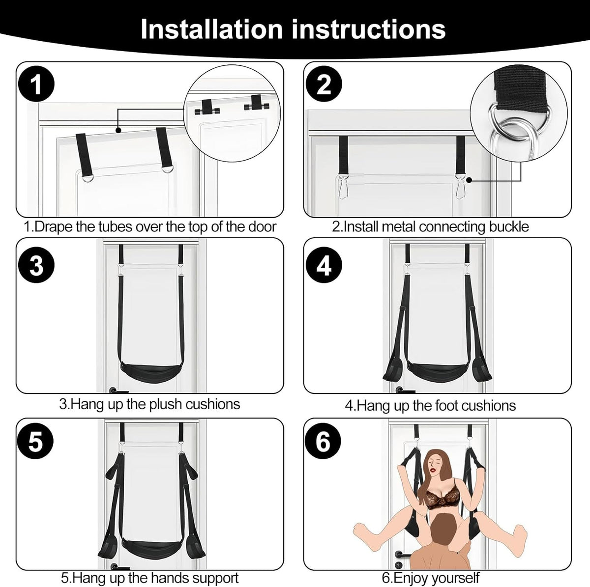Black door sex swing with adjustable restraints, photo 6