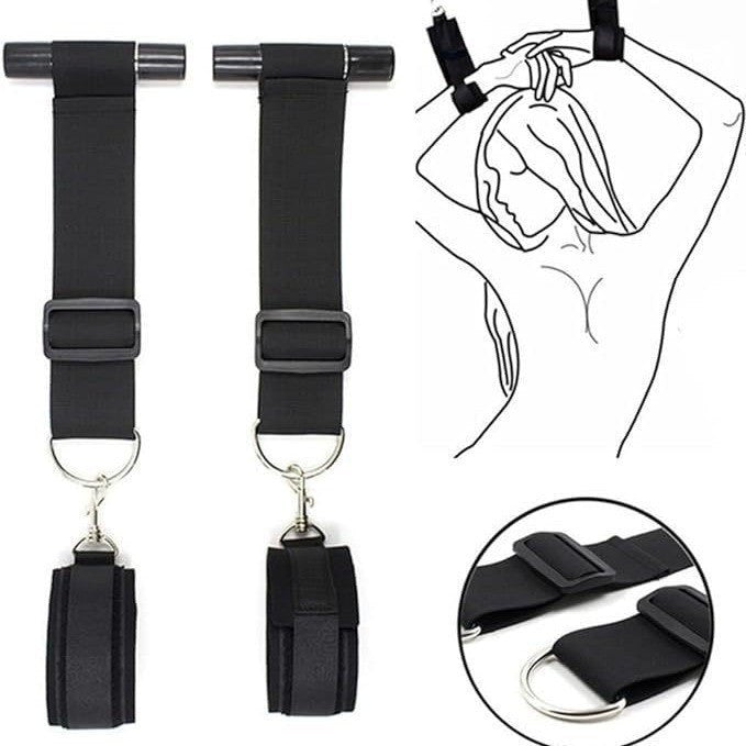 Black nylon door swing bondage restraint set with handcuffs, photo 1