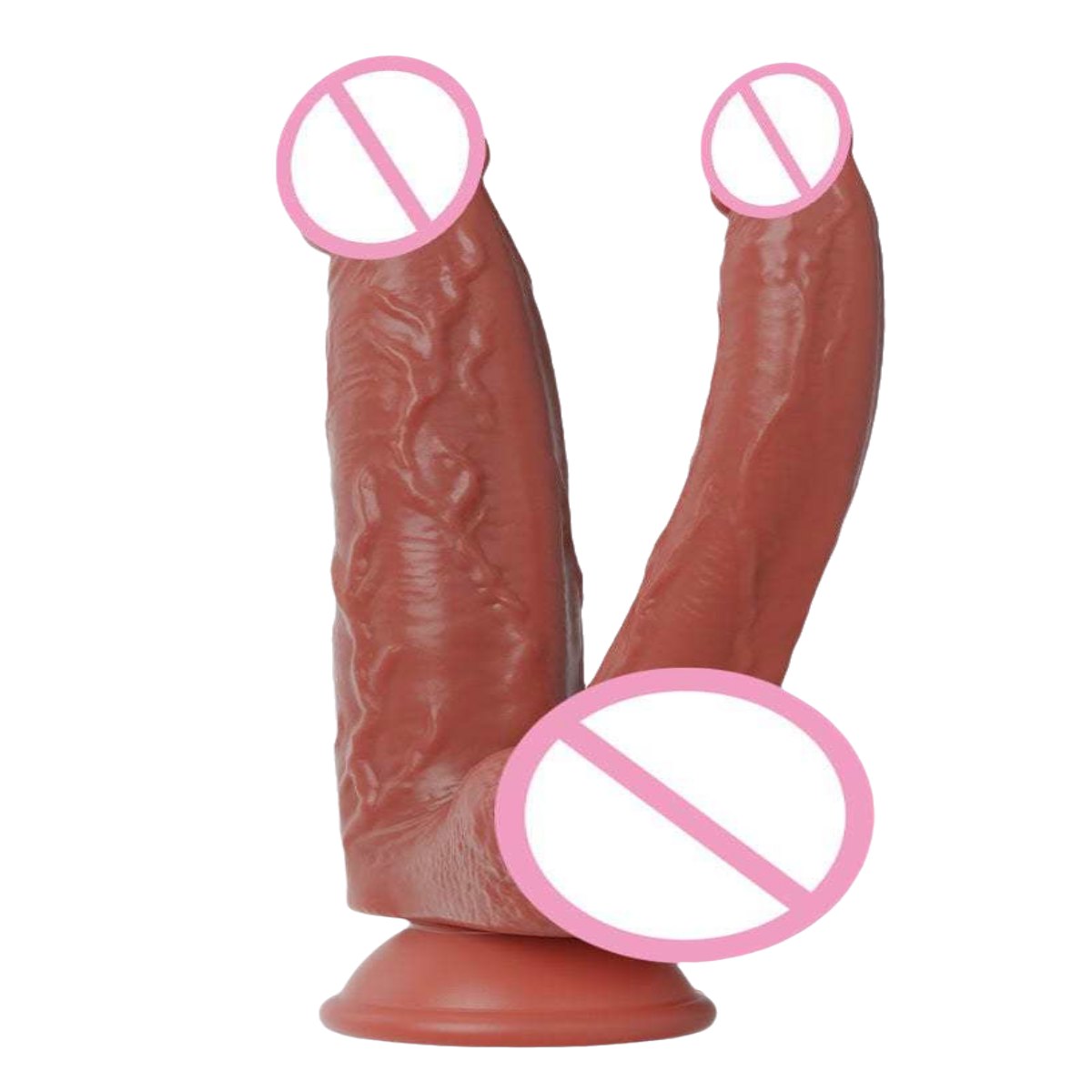 Brown double dildo with suction cup base, photo 1