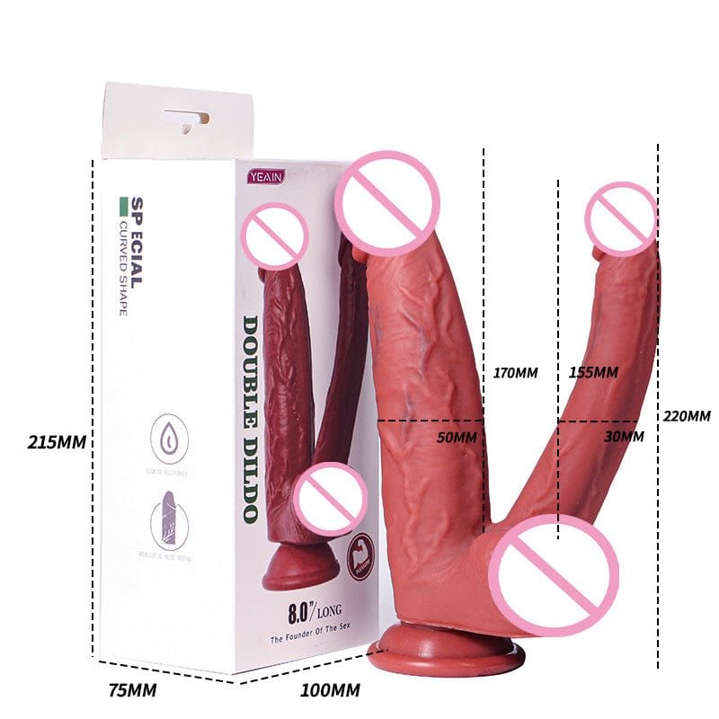 Brown double dildo with suction cup base, photo 2