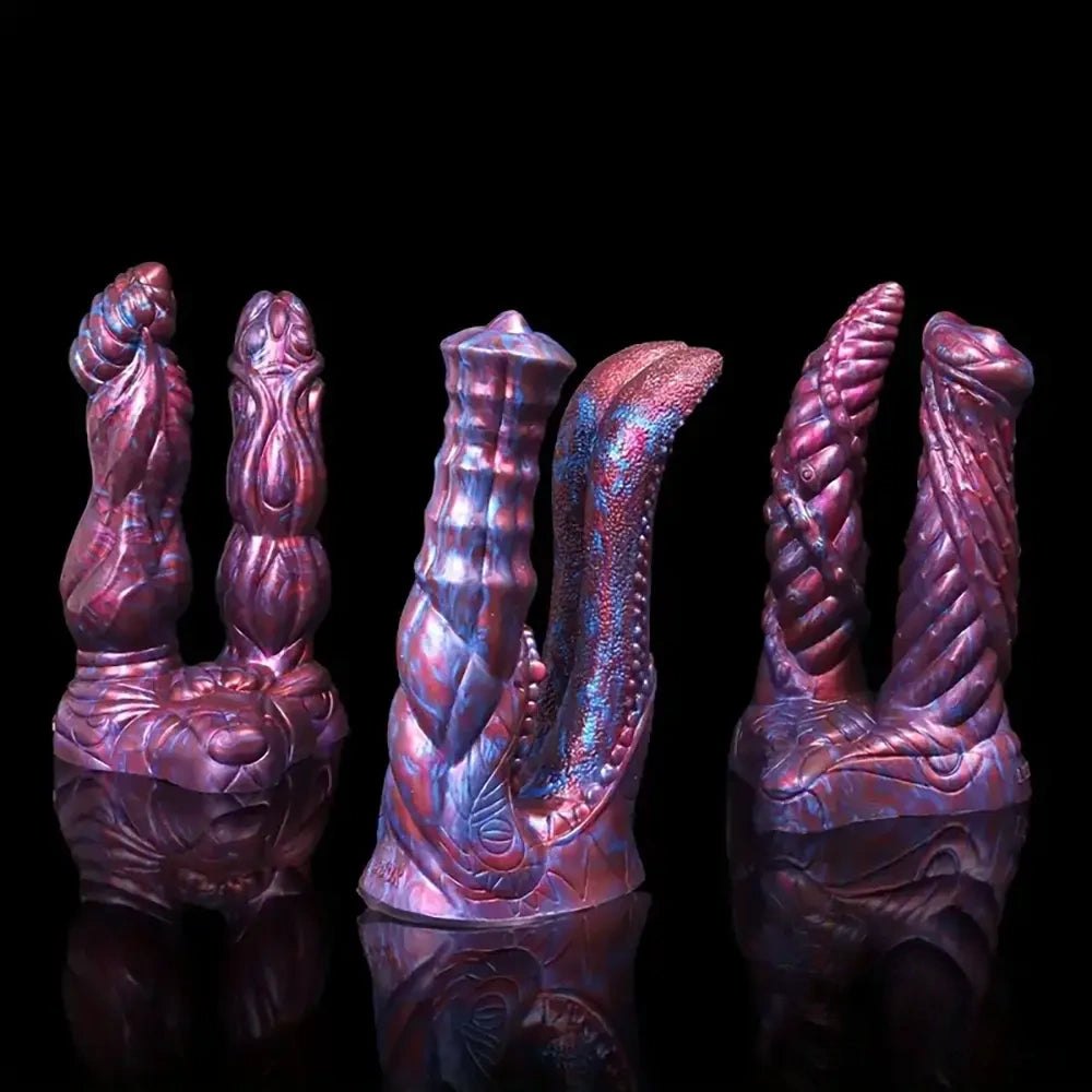 Colorful textured double-ended fantasy dildo, photo 1