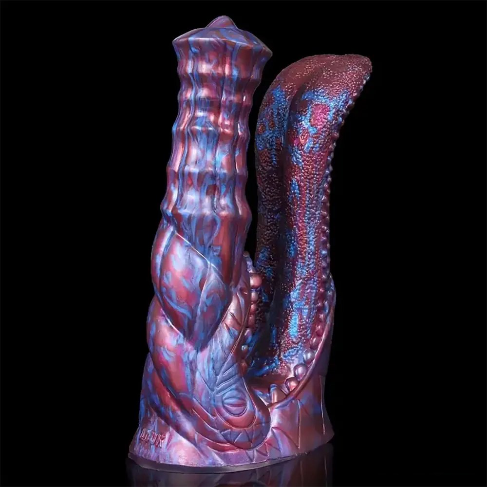 Colorful textured double-ended fantasy dildo, photo 2