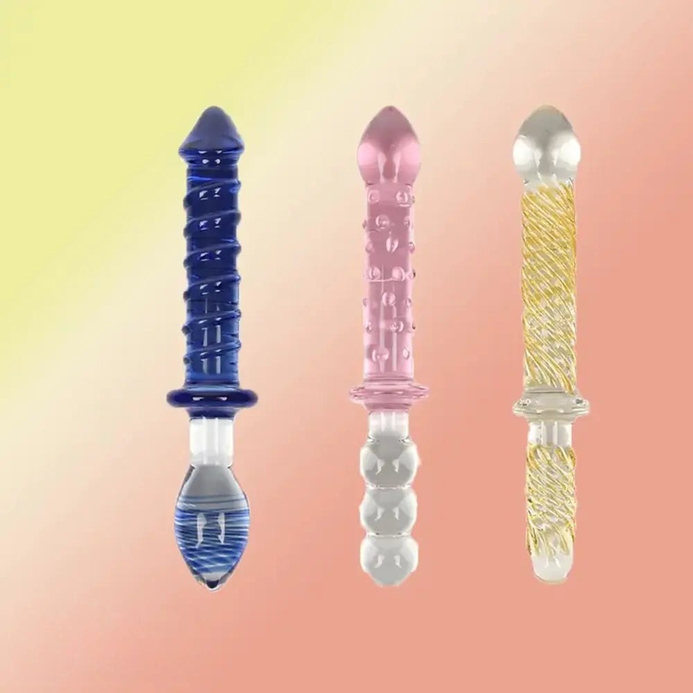 Double-ended ribbed glass wand dildo, photo 1