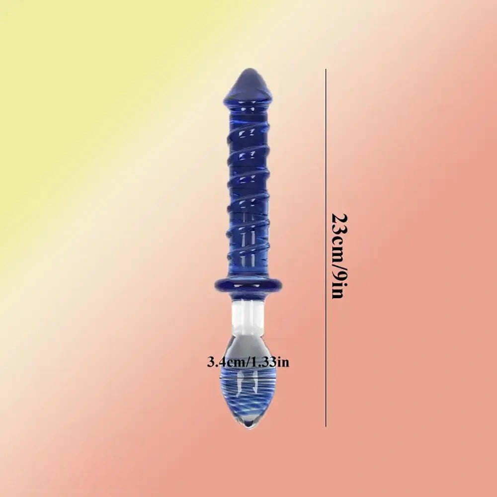 Double-ended ribbed glass wand dildo, photo 2