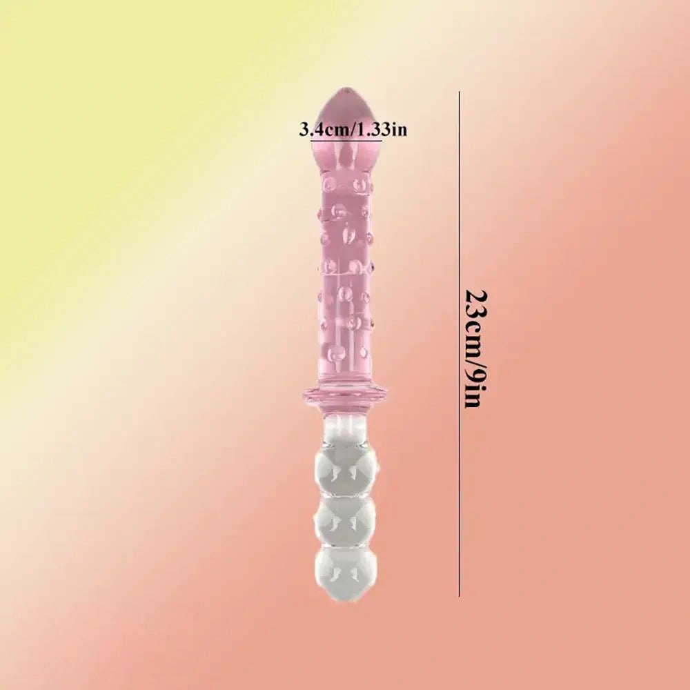 Double-ended ribbed glass wand dildo, photo 3