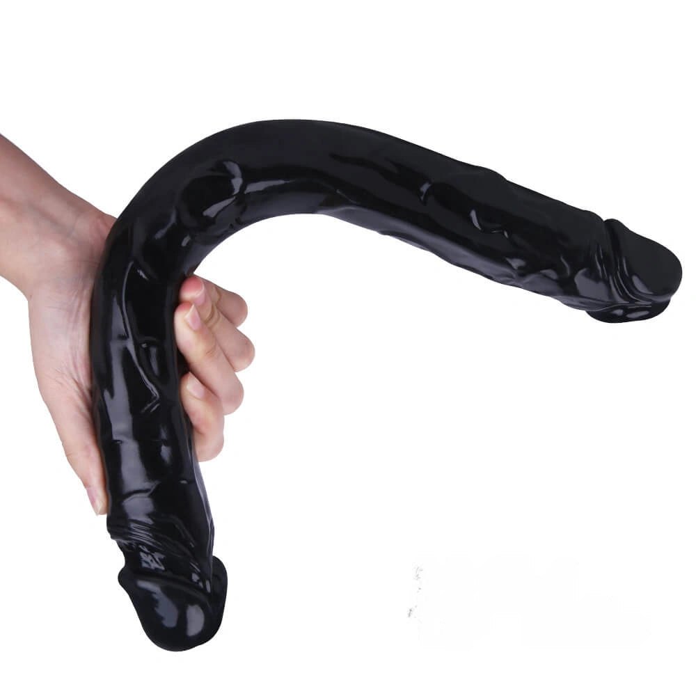 Black double ended realistic dildo with a head on each end