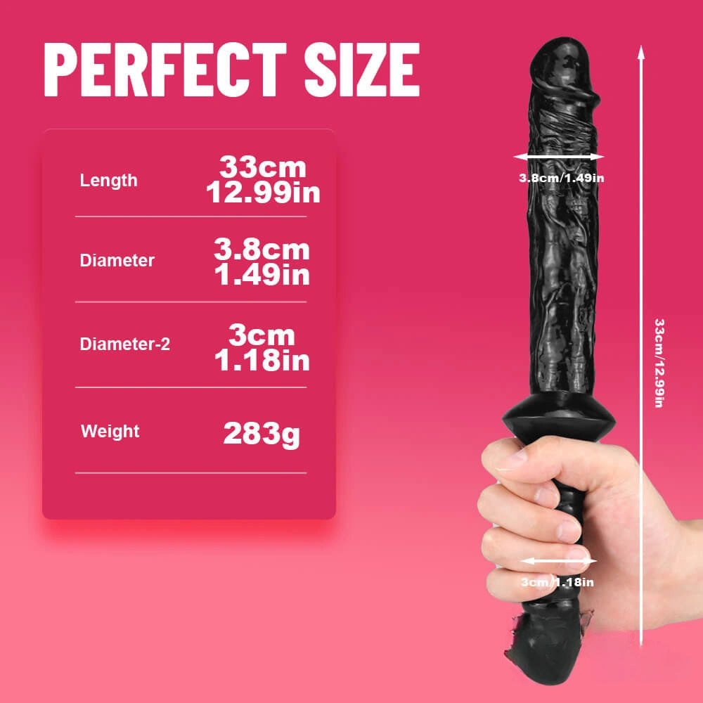 Black double-ended realistic dildo with pointed tip and ribbed grip, photo 9