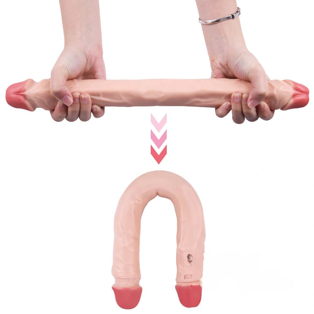 Flesh double ended realistic dildo with a head on each end