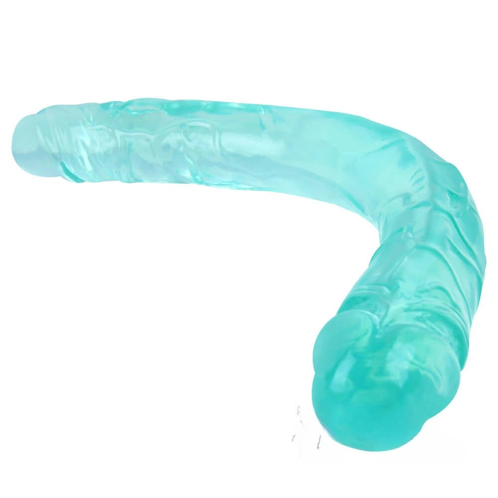 Green double ended realistic dildo with a head on each end