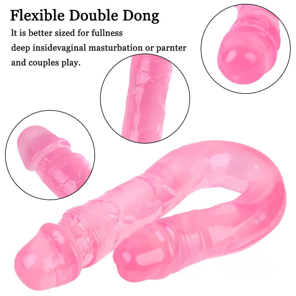 Pink double ended realistic dildo with a head on each end