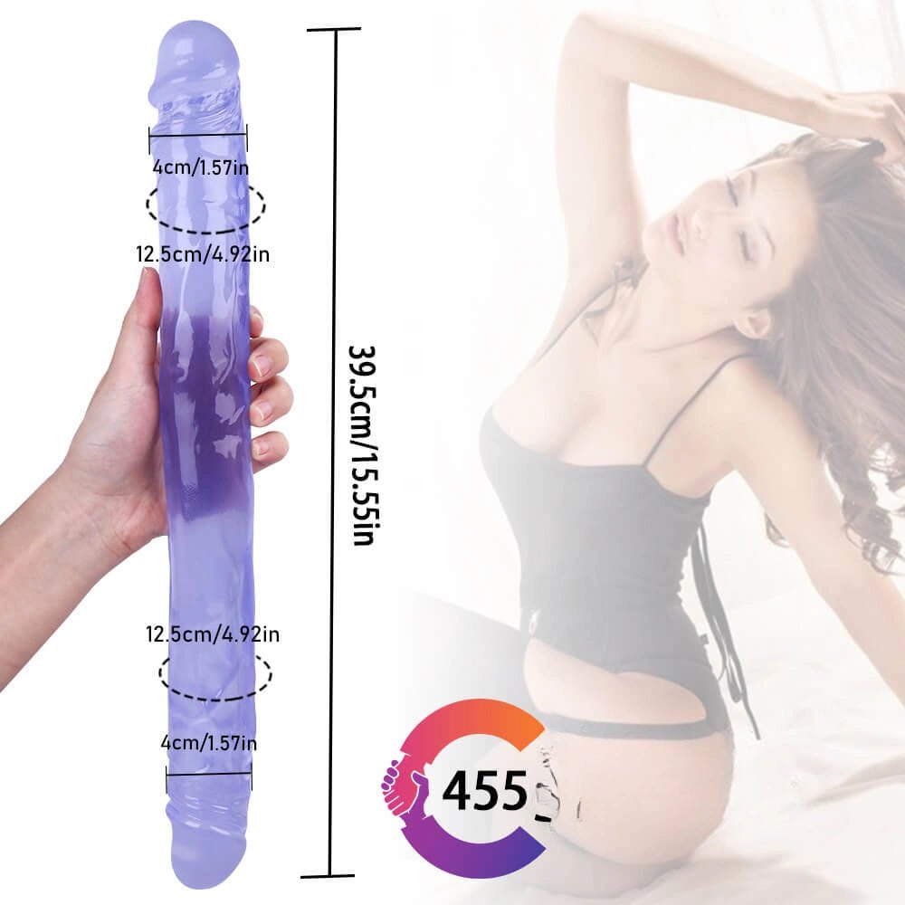 Purple double ended realistic dildo with a head on each end