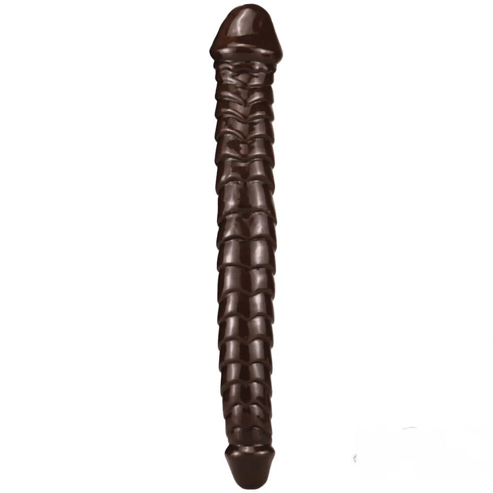Coffee brown ribbed double-ended dildo, photo 1