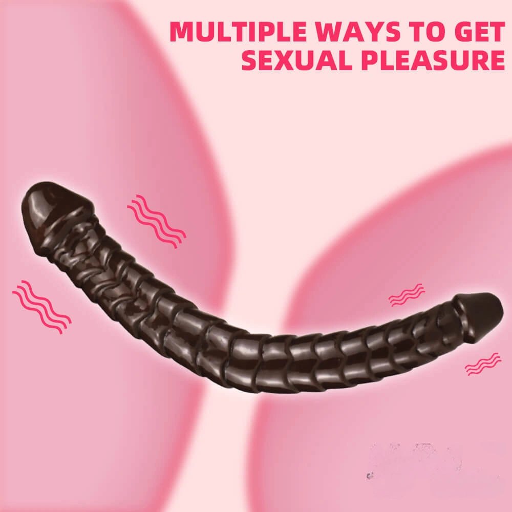 Coffee brown ribbed double-ended dildo, photo 10