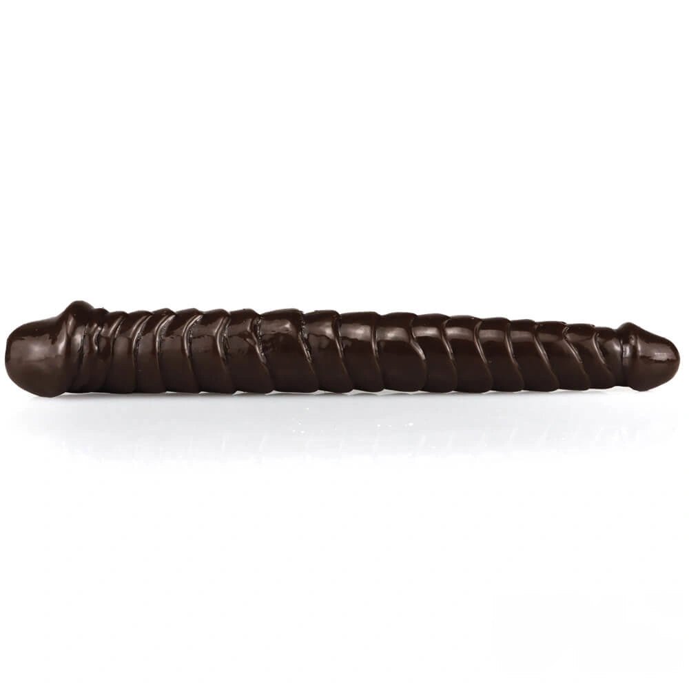 Coffee brown ribbed double-ended dildo, photo 2