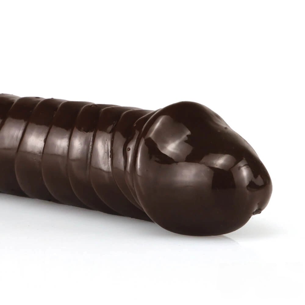 Coffee brown ribbed double-ended dildo, photo 3