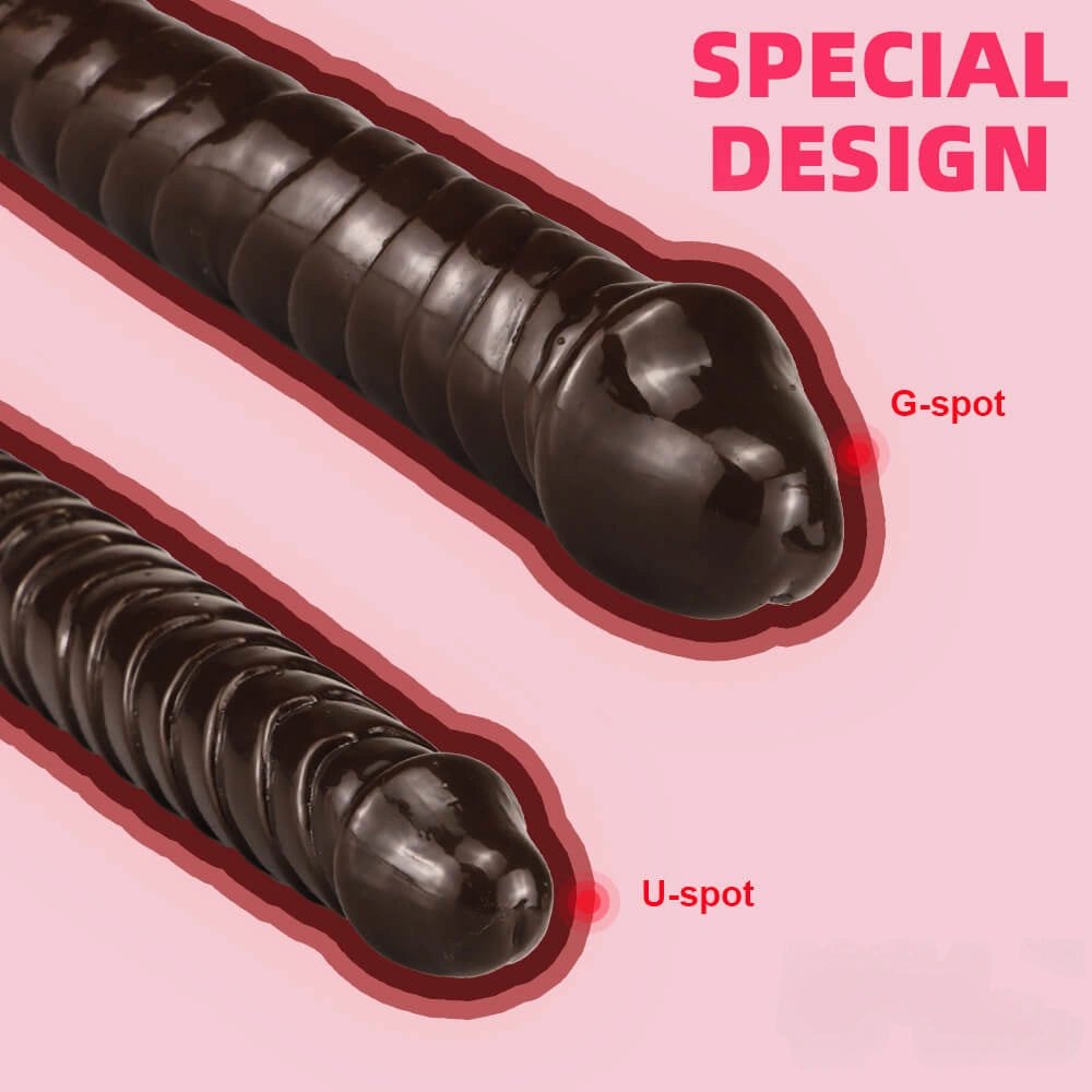 Coffee brown ribbed double-ended dildo, photo 6