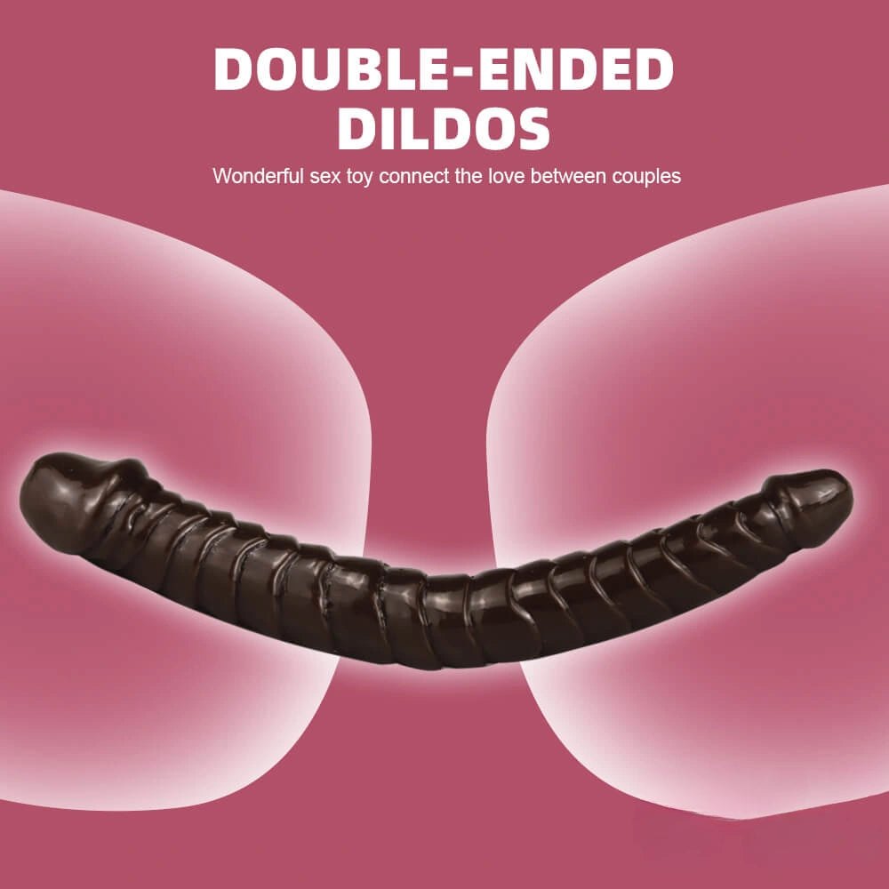 Coffee brown ribbed double-ended dildo, photo 7