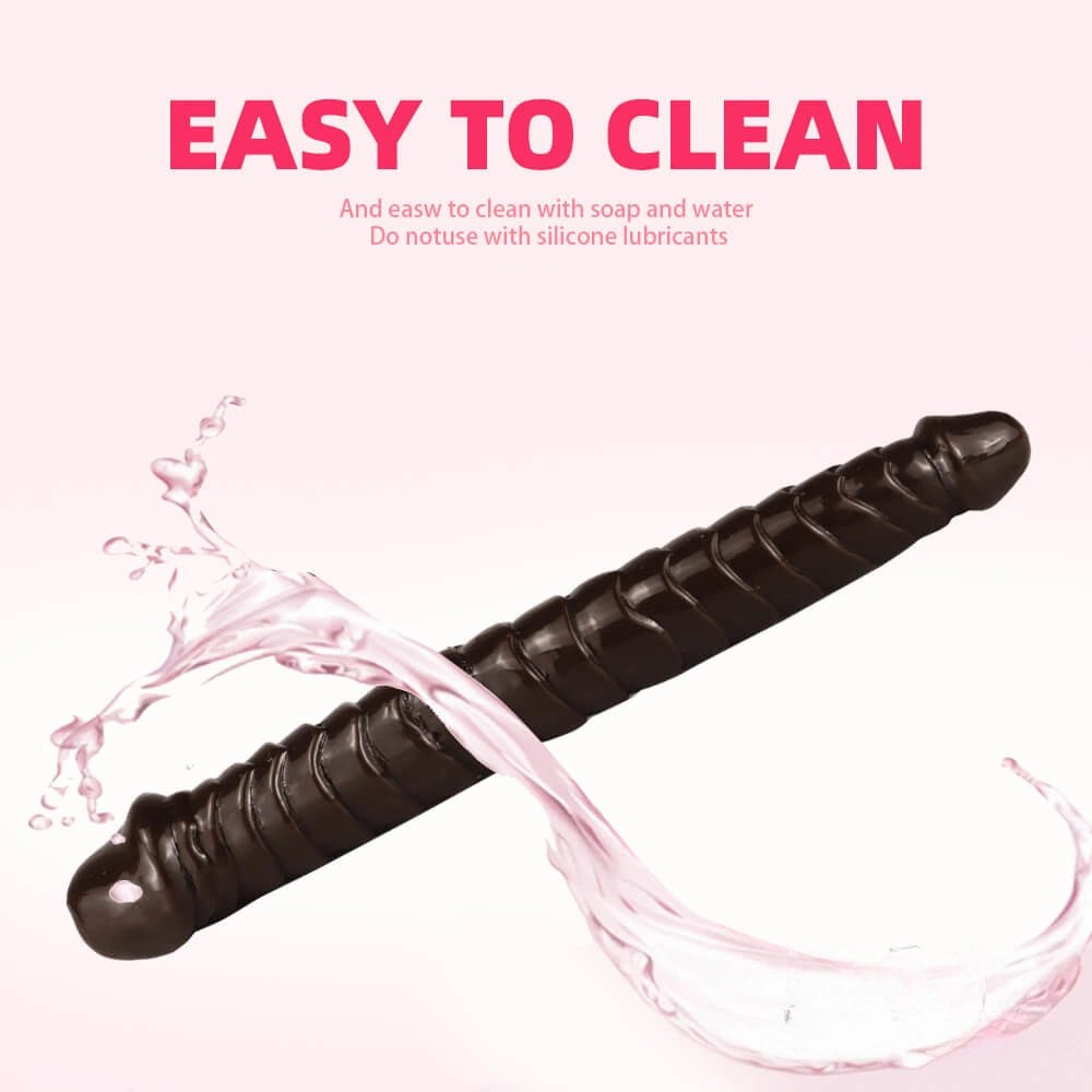Coffee brown ribbed double-ended dildo, photo 9