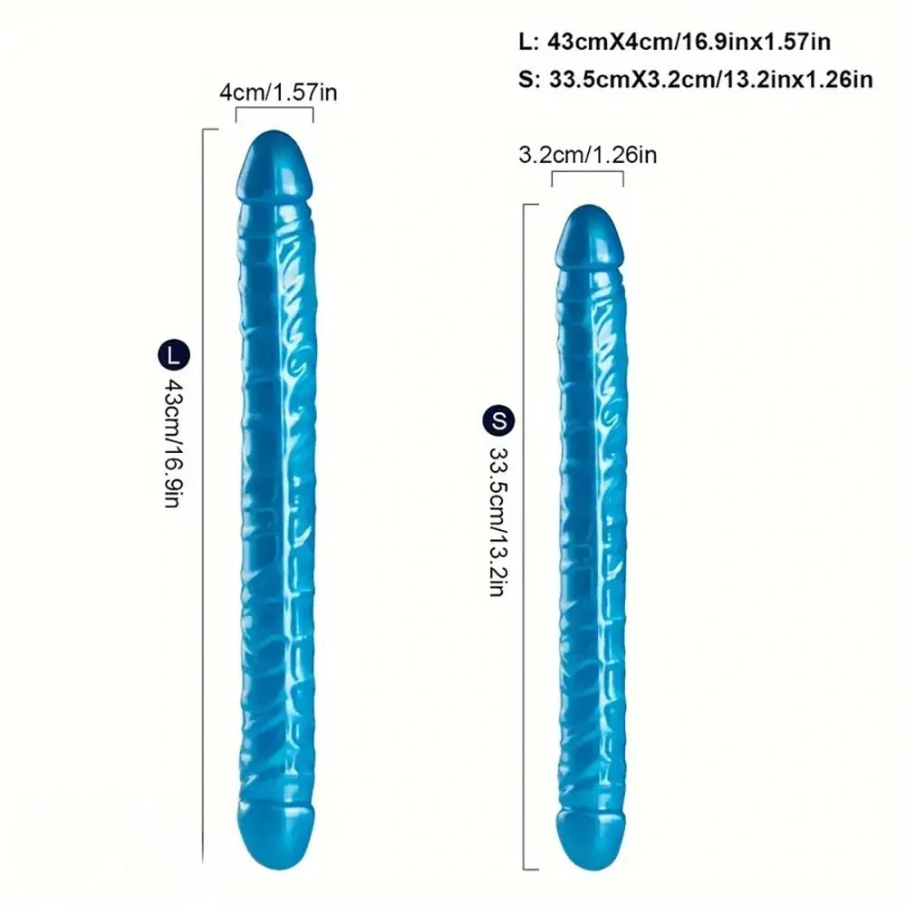 Blue double ended ribbed flexible dildo