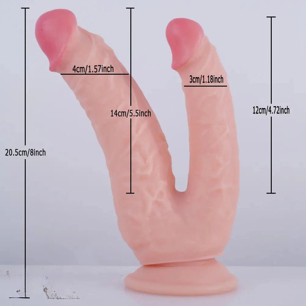 Flesh double-headed v-shaped dildo