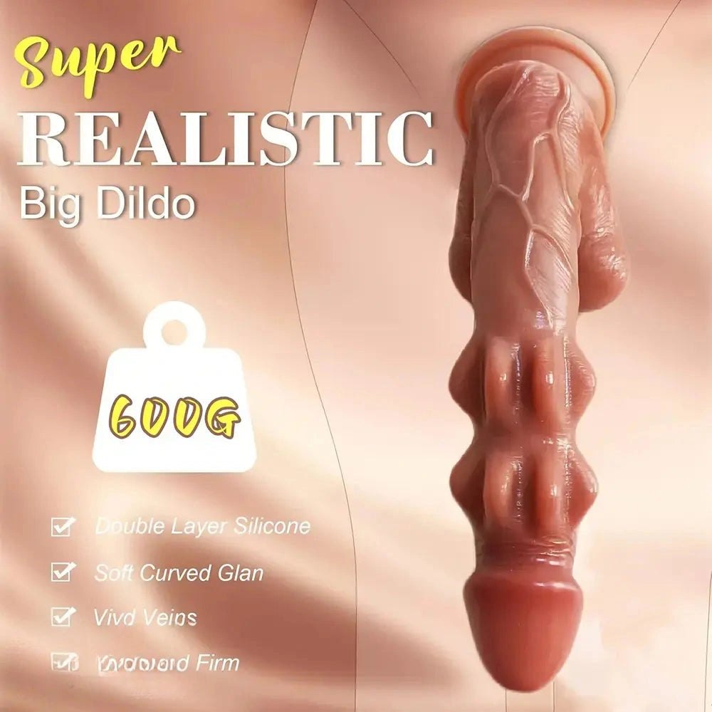 Brown lifelike silicone dildo with suction cup base, photo 3