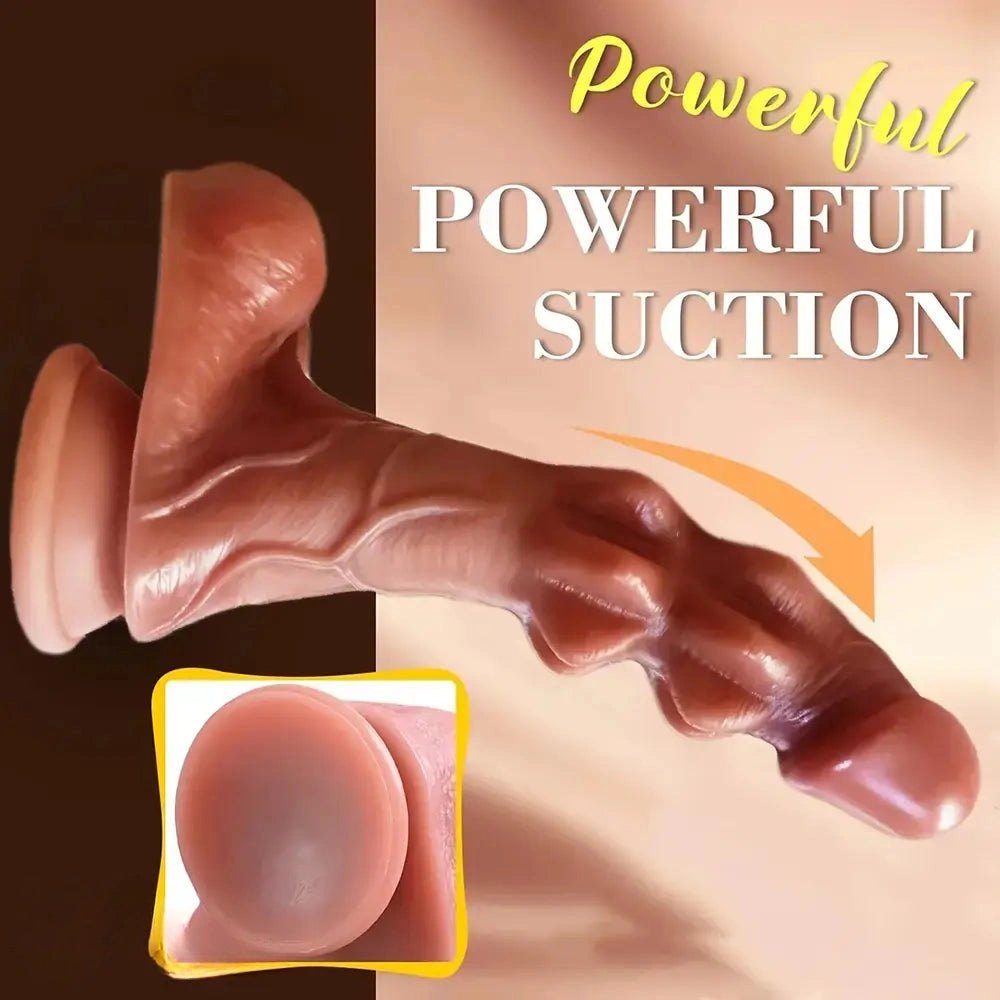 Brown lifelike silicone dildo with suction cup base, photo 4