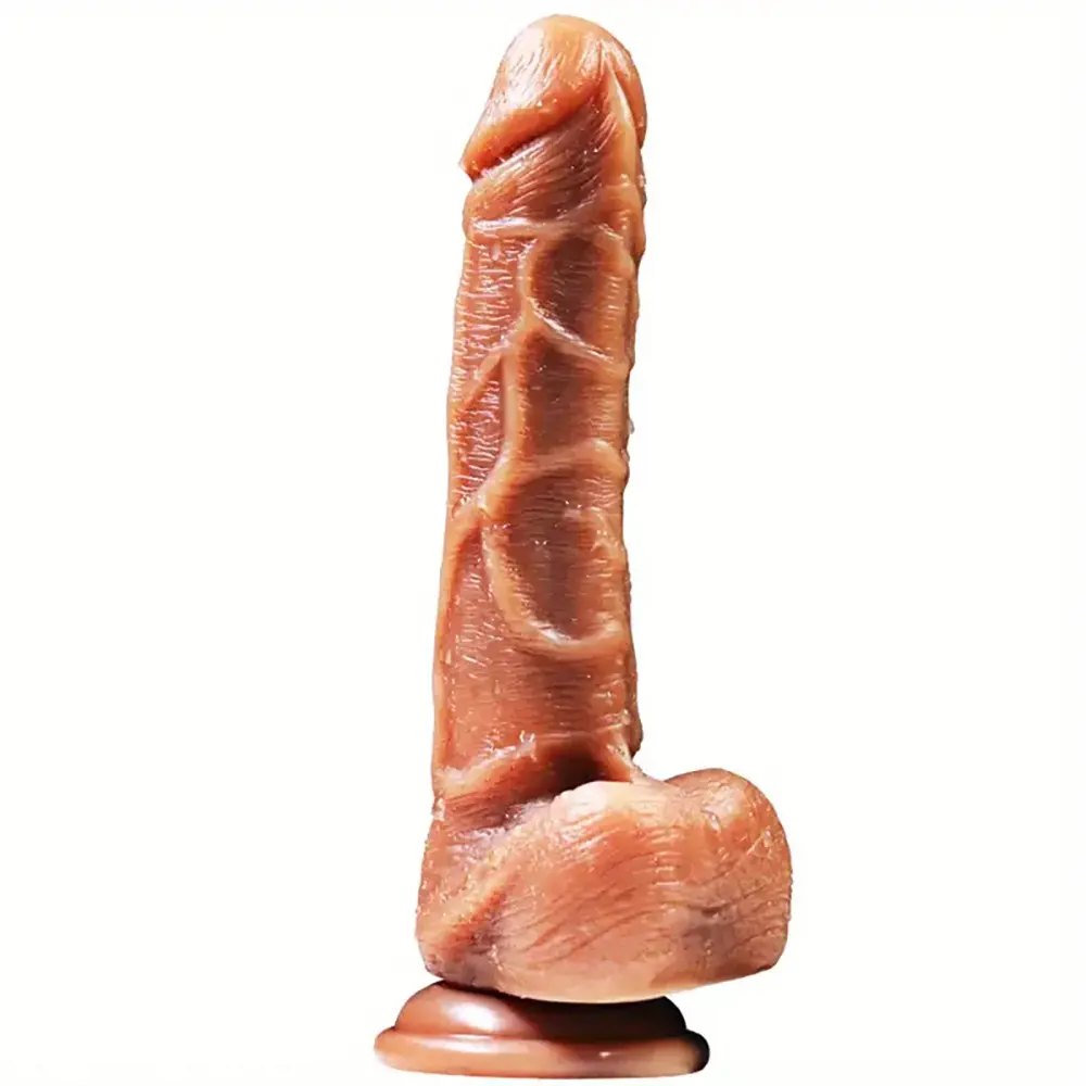 Brown double-layer silicone realistic dildo with suction cup base, photo 1