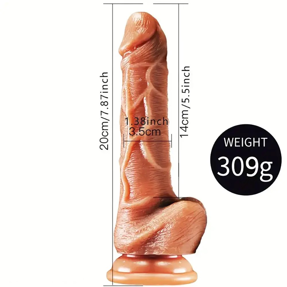 Brown double-layer silicone realistic dildo with suction cup base, photo 2