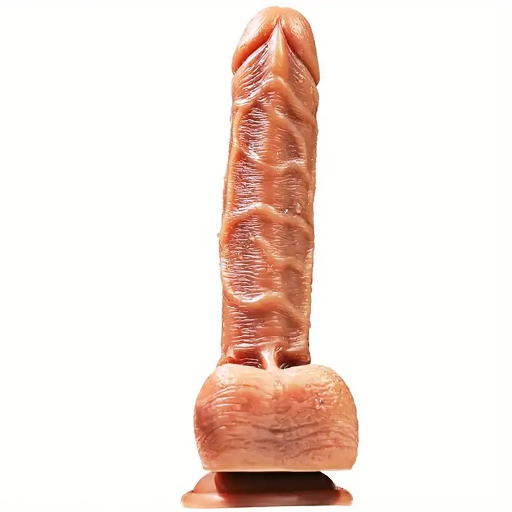 Brown double-layer silicone realistic dildo with suction cup base, photo 4