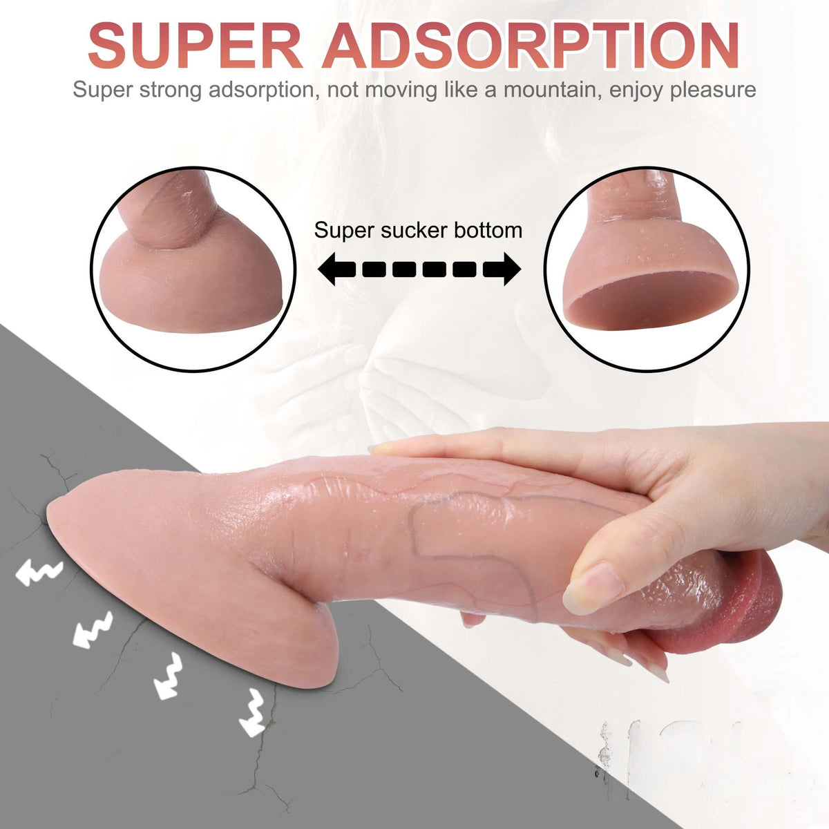 Flesh double layer silicone suction dildo, photo 6