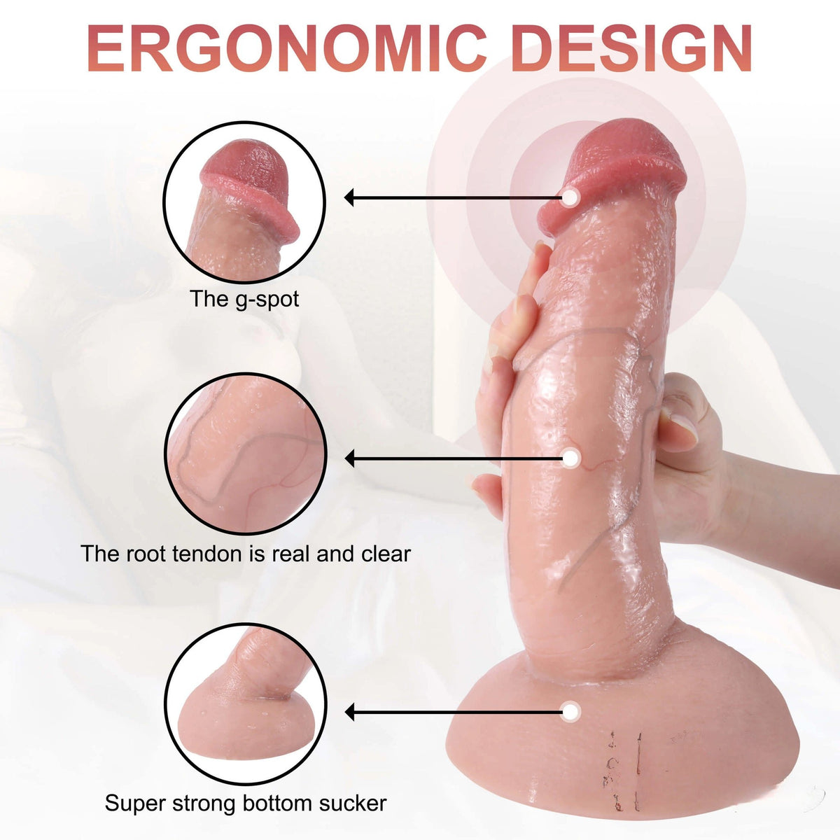 Flesh double layer silicone suction dildo, photo 8