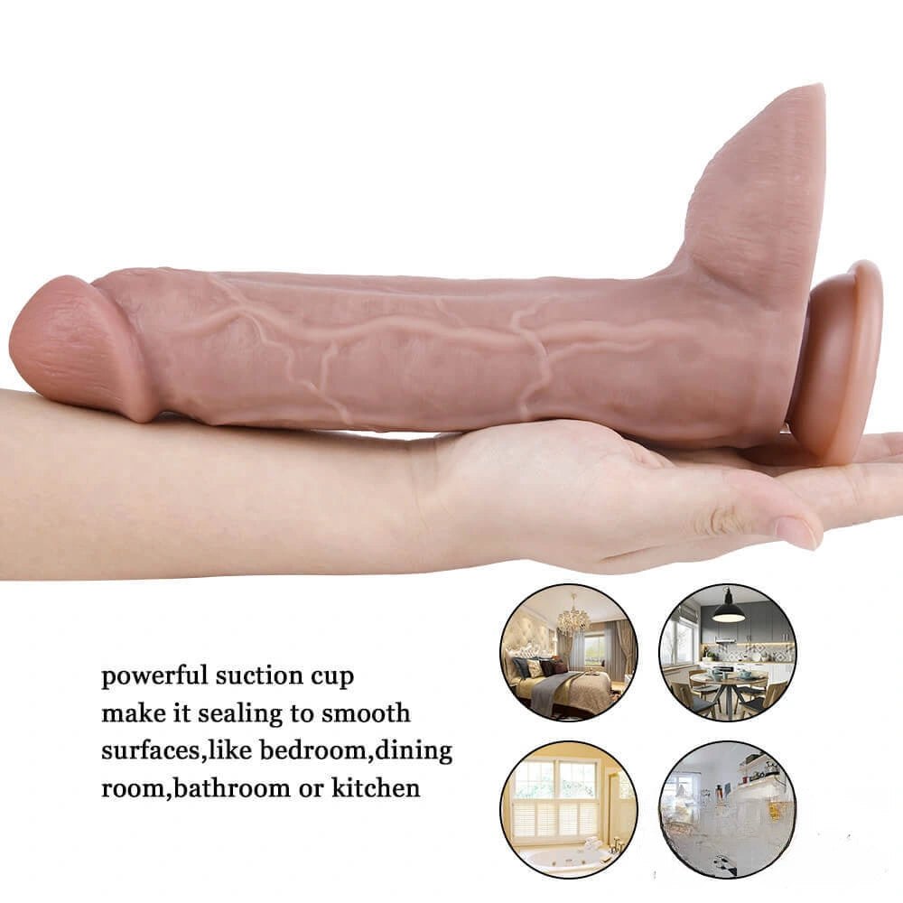 Flesh double layer silicone suction dildo, photo 2