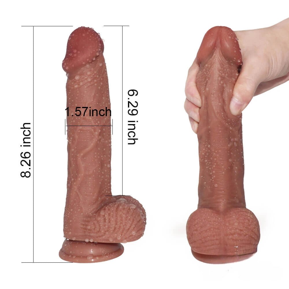 Brown double layer silicone suction cup dildo