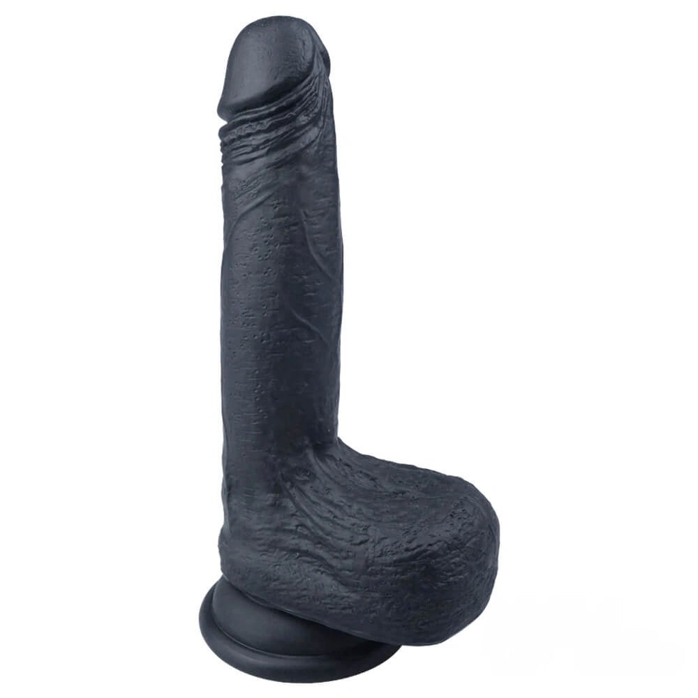 Black double layer suction cup silicone dildo