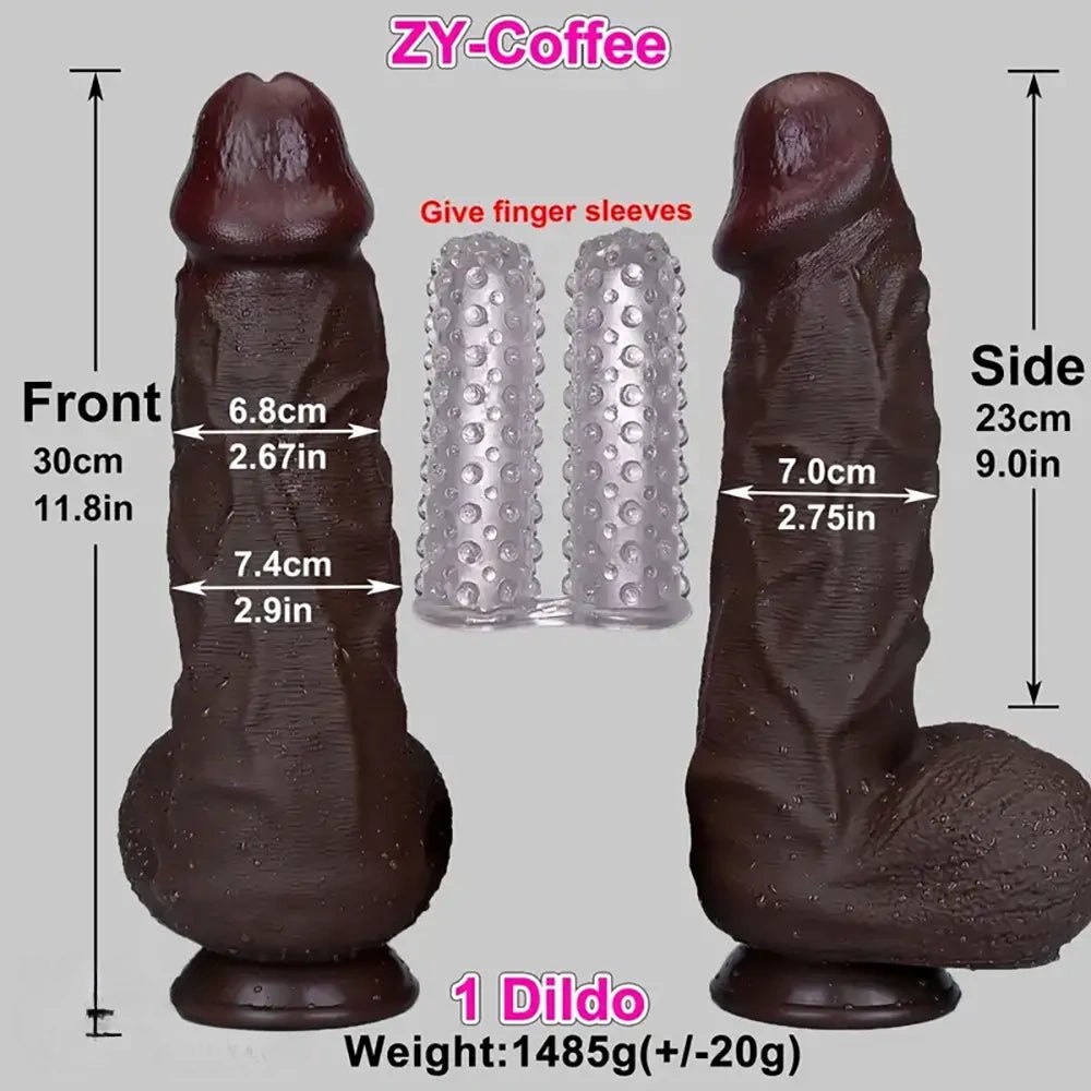 Coffee double-layer silicone realistic thick dildo