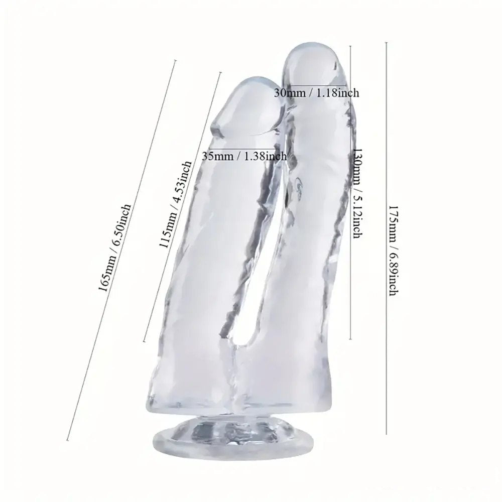 Clear double shaft PVC dildo with suction cup base