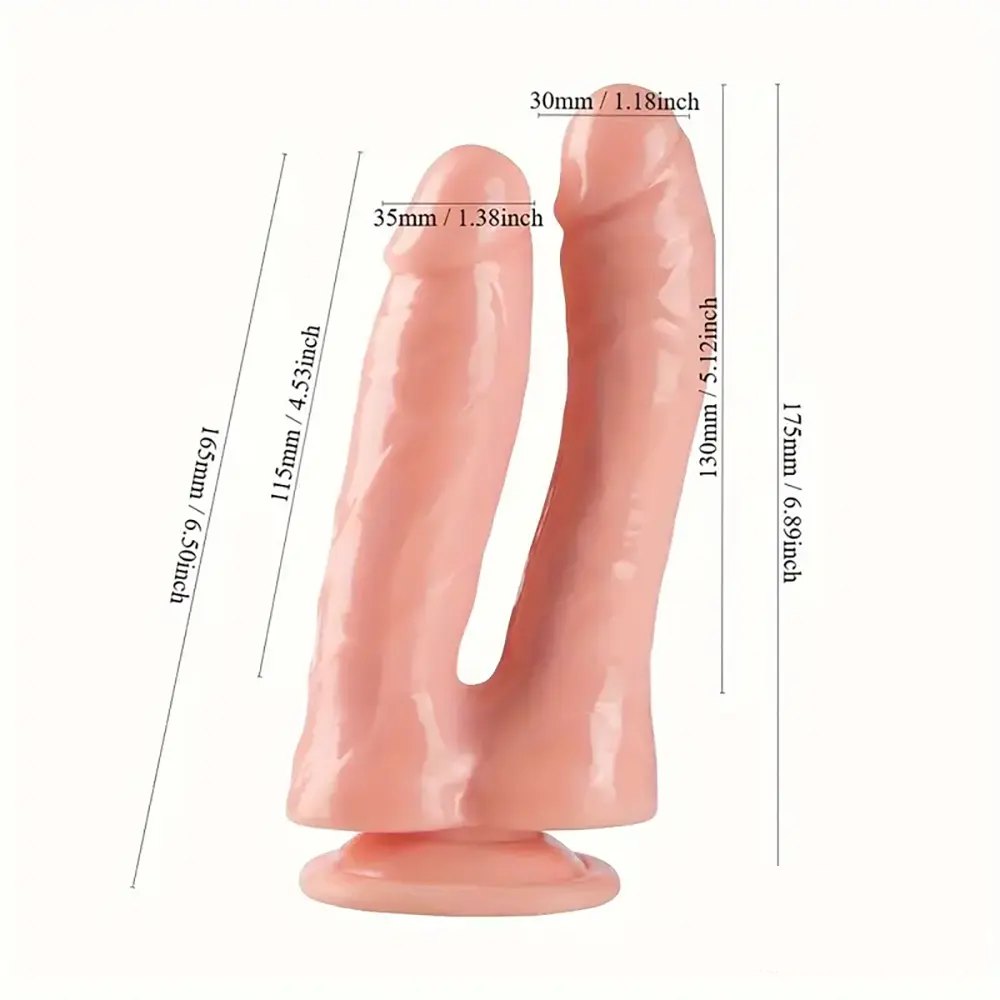 Flesh double shaft PVC dildo with suction cup base