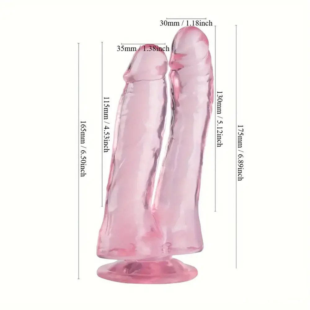 Pink double shaft PVC dildo with suction cup base