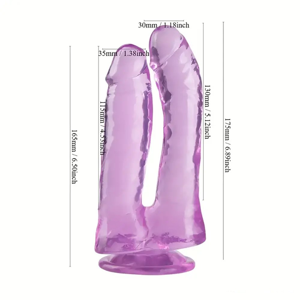 Purple double shaft PVC dildo with suction cup base