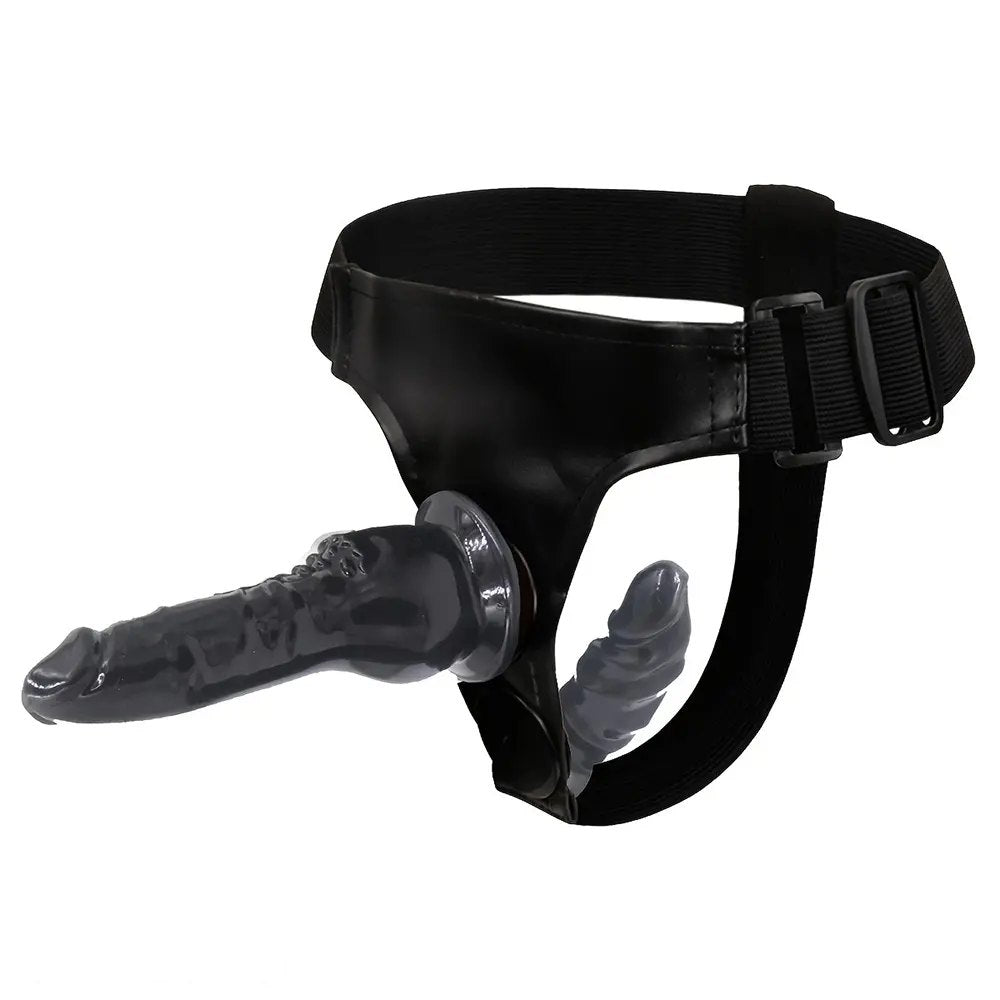 Black PVC double strap-on harness set